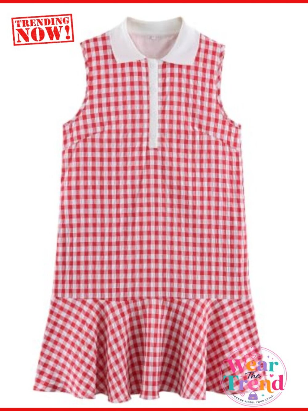 Sleeveless Ruffle Hem Polo Mini Dress with Pockets Collared A-Line